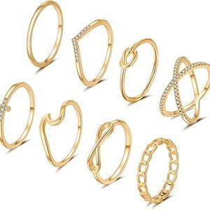 FUNEIA 8PCS 14K Gold Plated Stacking Rings for Women